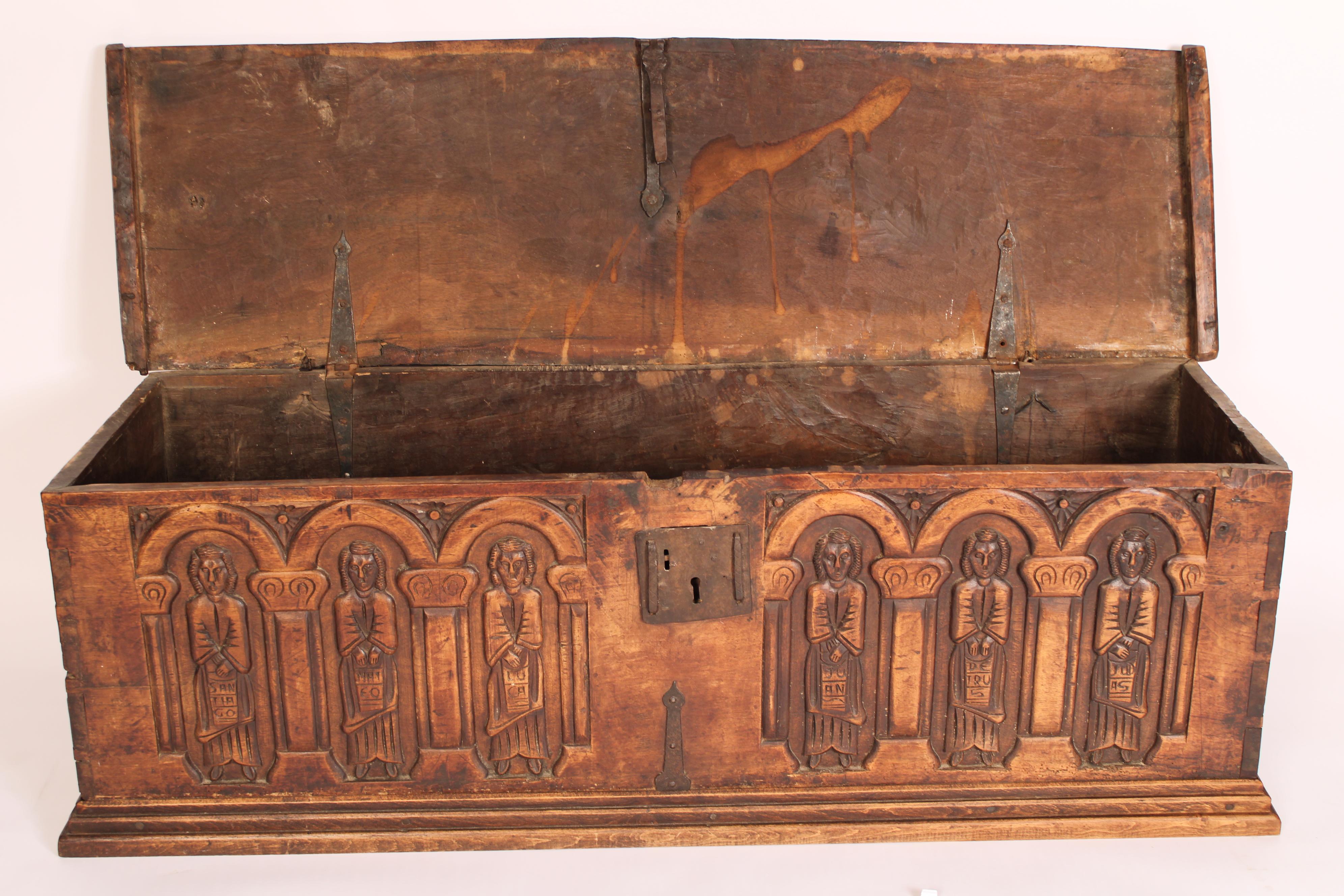 Antique Gothic Style Elm Trunk For Sale 3