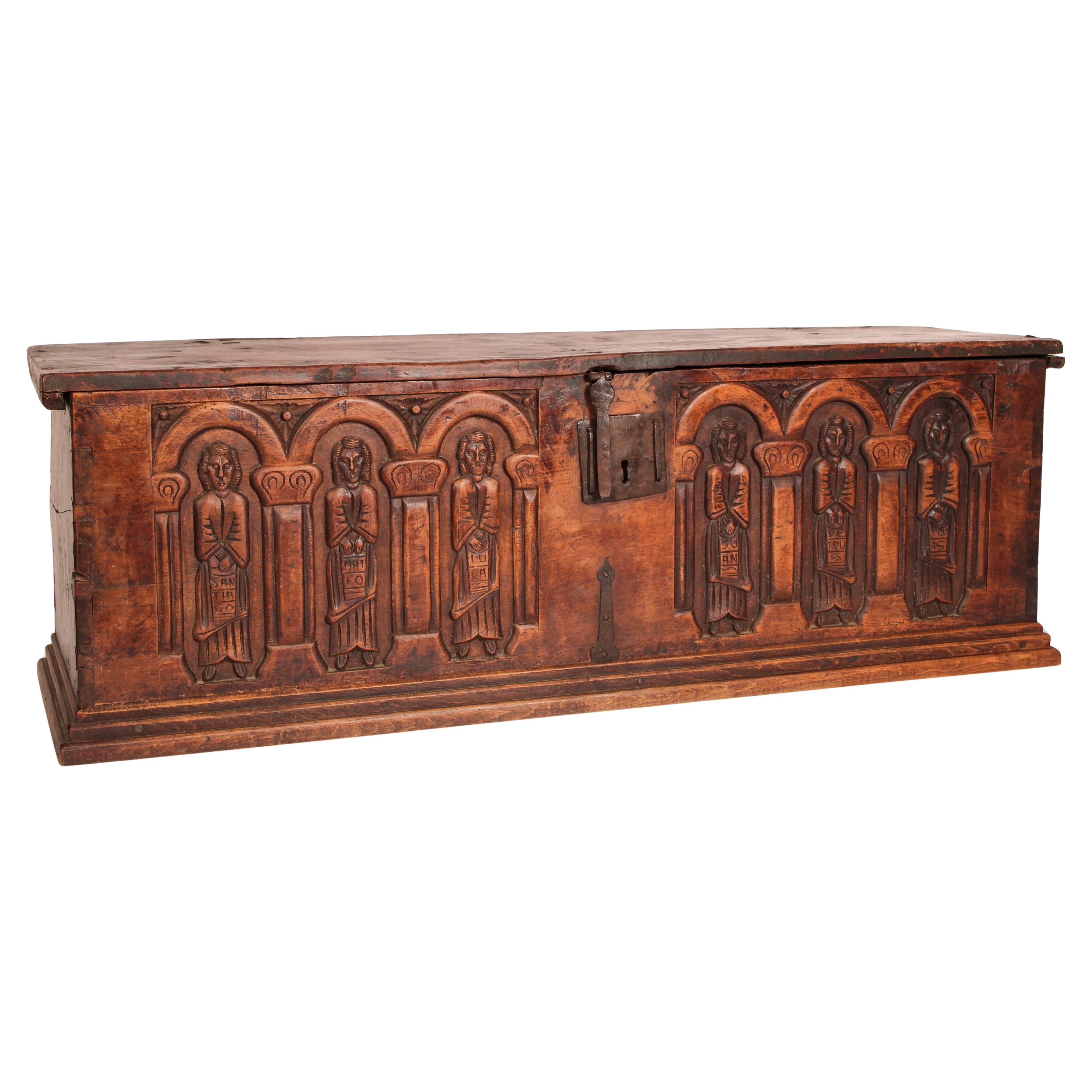 Antique Gothic Style Elm Trunk For Sale