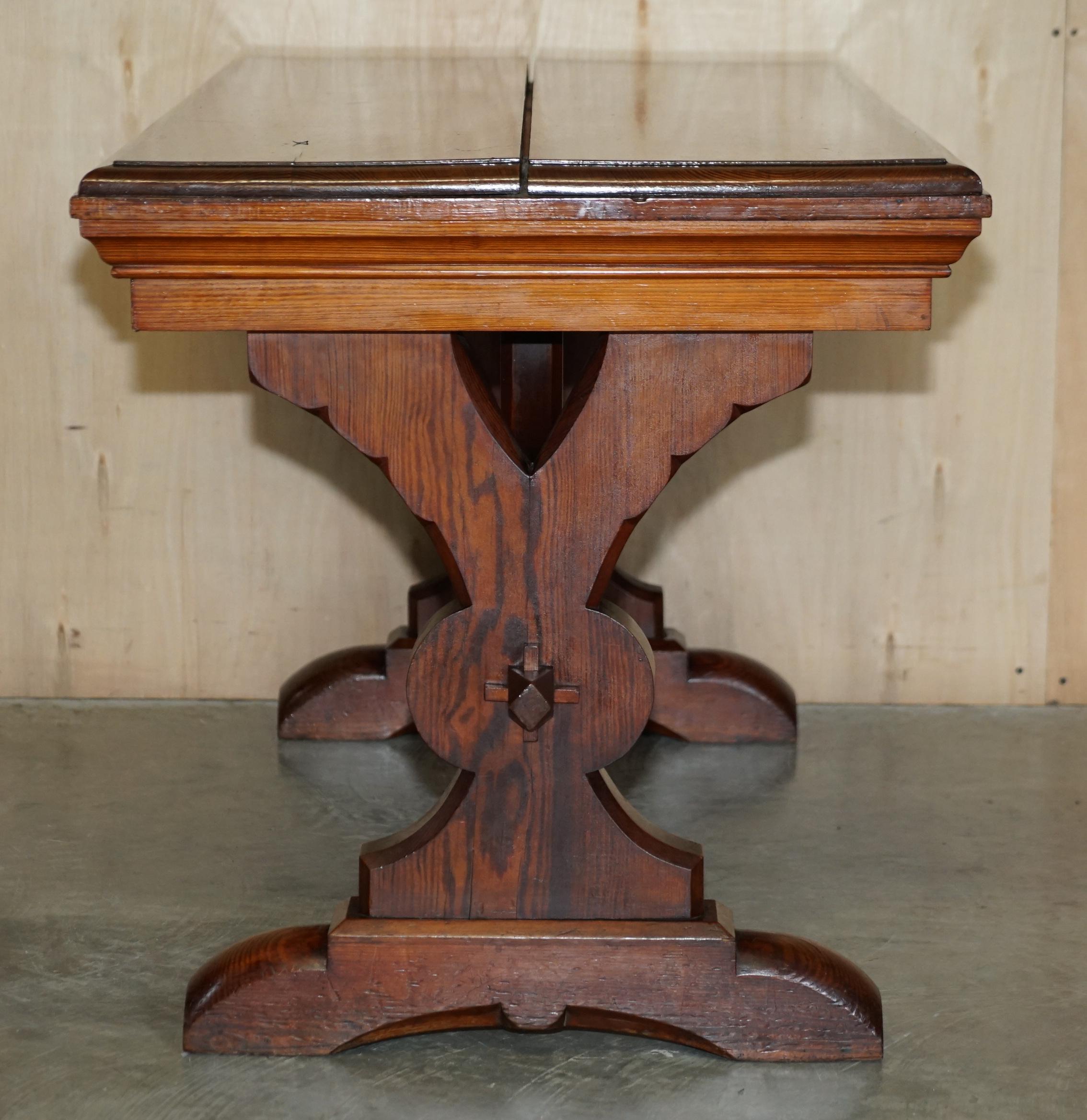 Antique Gothic Style English Oak Victorian Library Table Desk Dining Table For Sale 11