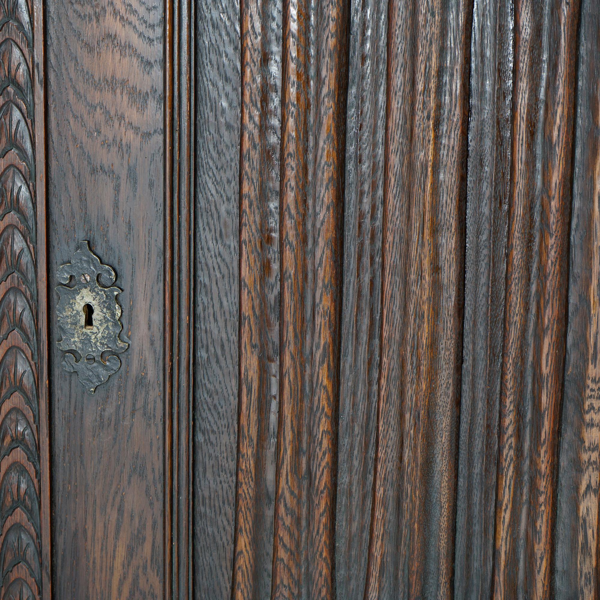 Antique Gothic Style Figural Carved English Oak Linen Fold Design Credenza c1910 6