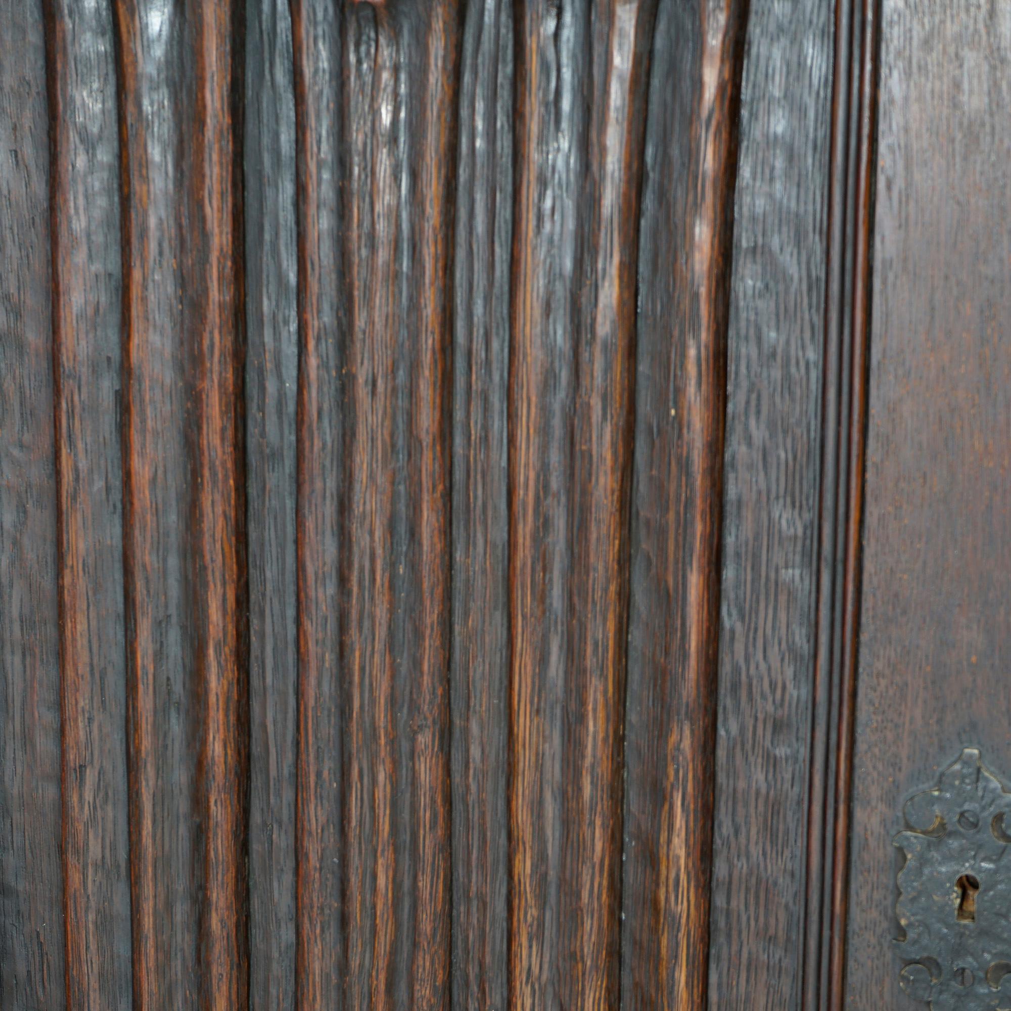 Antique Gothic Style Figural Carved English Oak Linen Fold Design Credenza c1910 7
