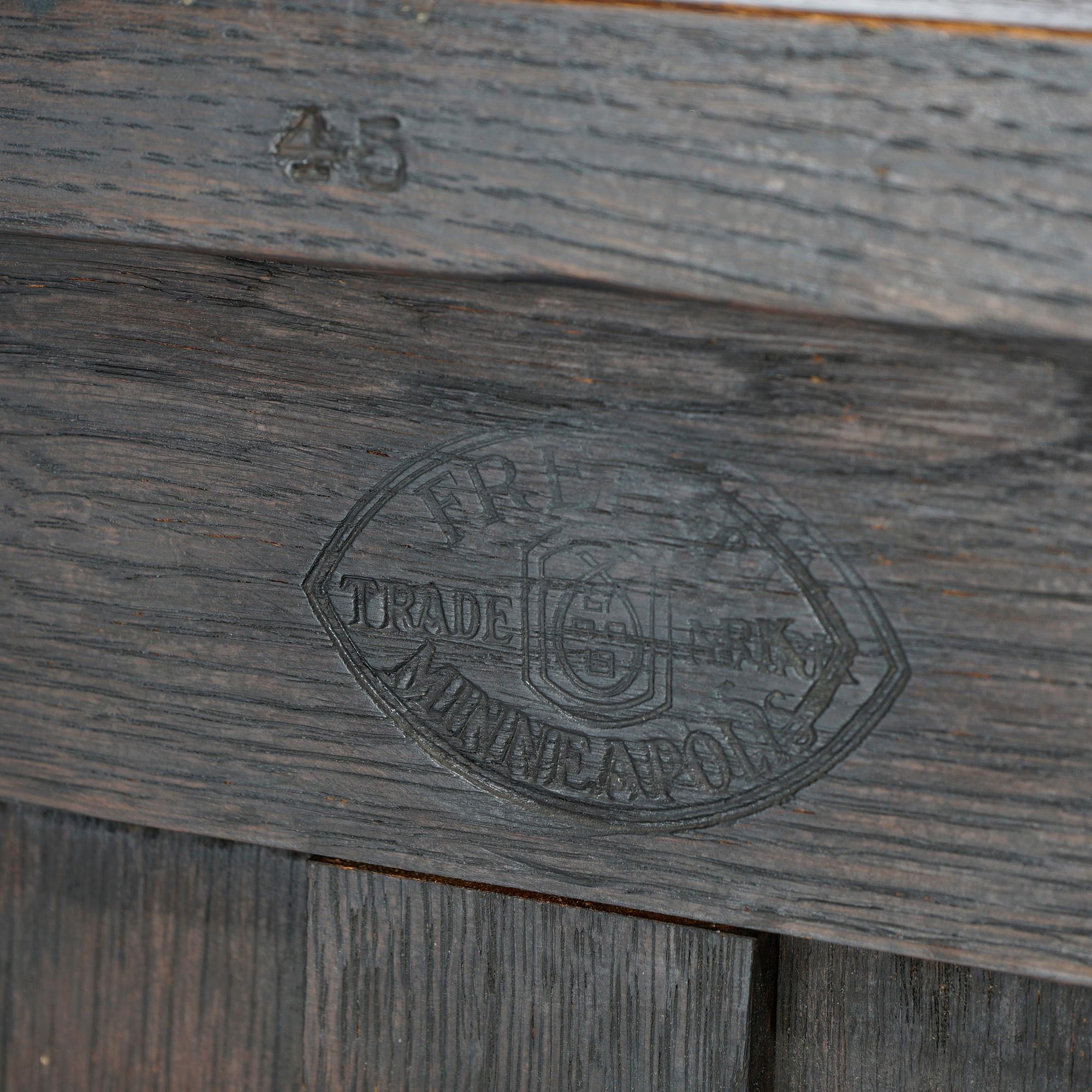 Antique Gothic Style Figural Carved English Oak Linen Fold Design Credenza c1910 15