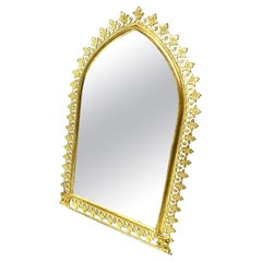 Antique Gothic Style French Gilt Bronze Arch Form Vanity Table Mirror