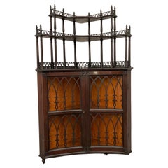 Antique Gothic Style Mahogany Corner Cabinet