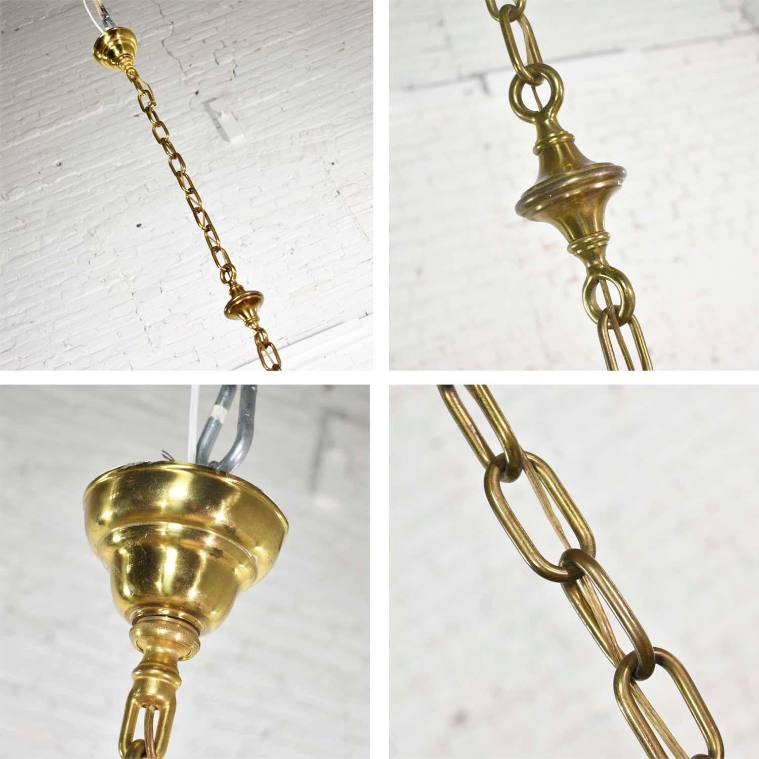 Antique Gothic Style Slag Glass & Brass Octagon Chandelier Pendant Light, 2 Avai 7