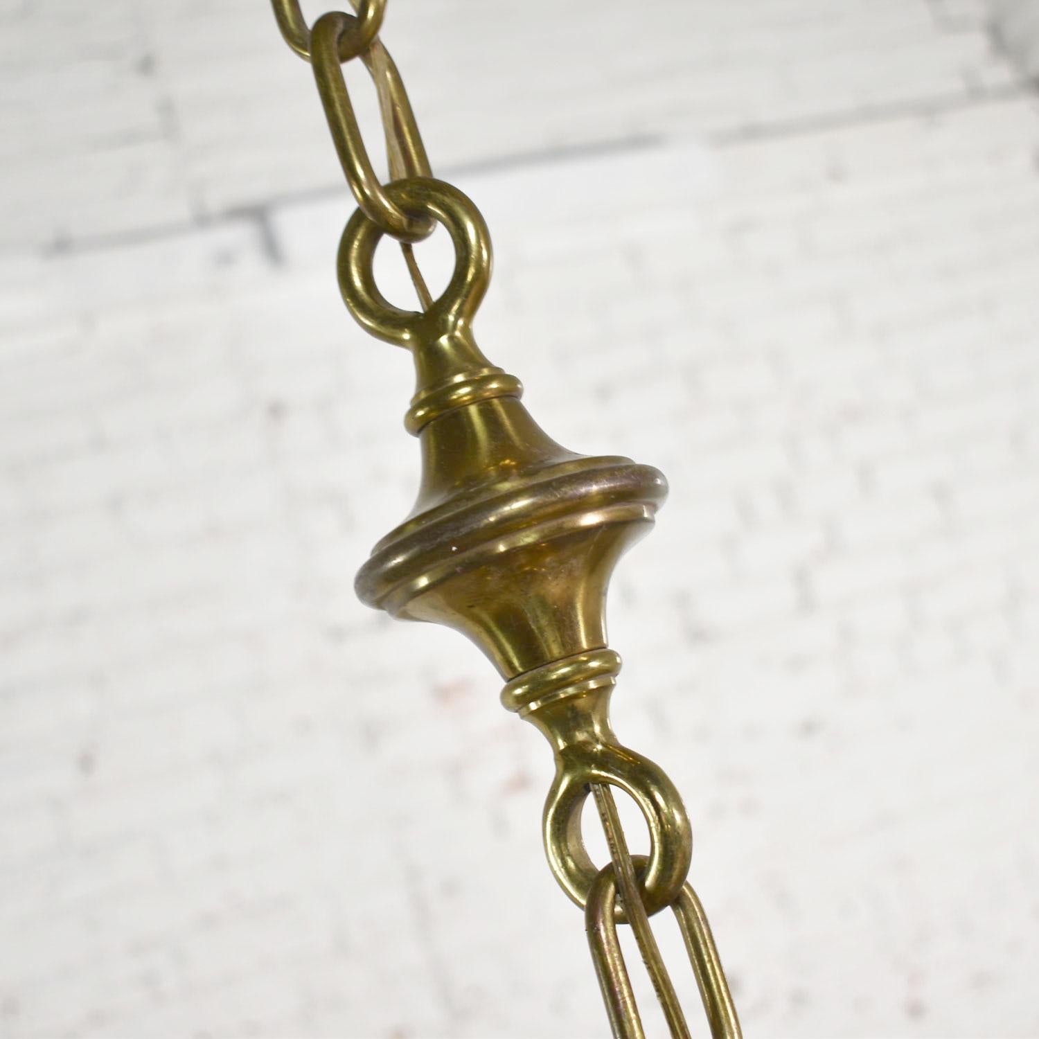 Antique Gothic Style Slag Glass & Brass Octagon Chandelier Pendant Light, 2 Avai 9