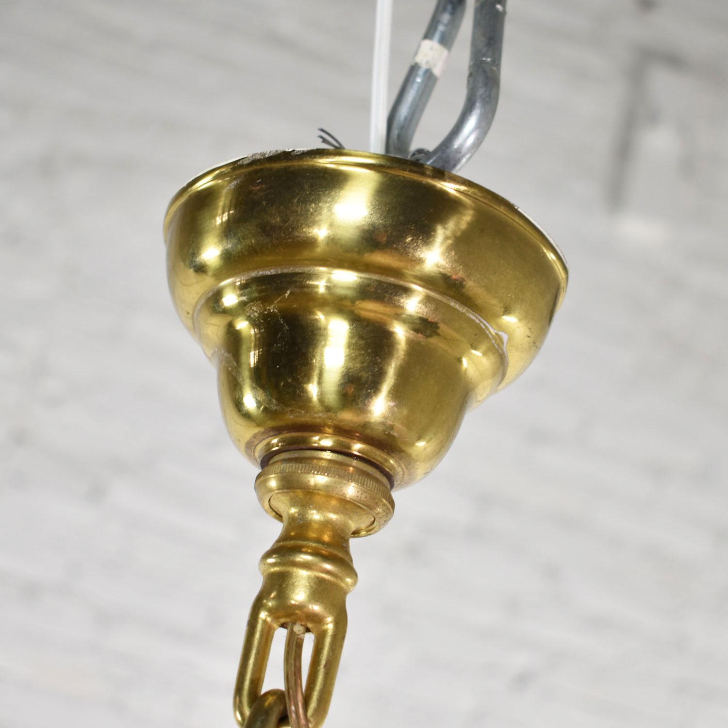 Antique Gothic Style Slag Glass & Brass Octagon Chandelier Pendant Light, 2 Avai 10