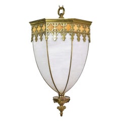 Vintage Gothic Style Slag Glass & Brass Octagon Chandelier Pendant Light, 2 Avai