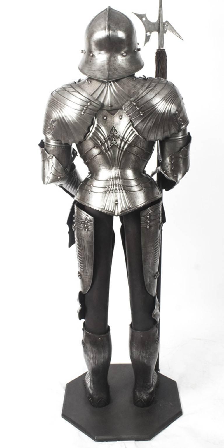 Antique Gothic-Style Suit of Armour & Halberd, 19th Century 4