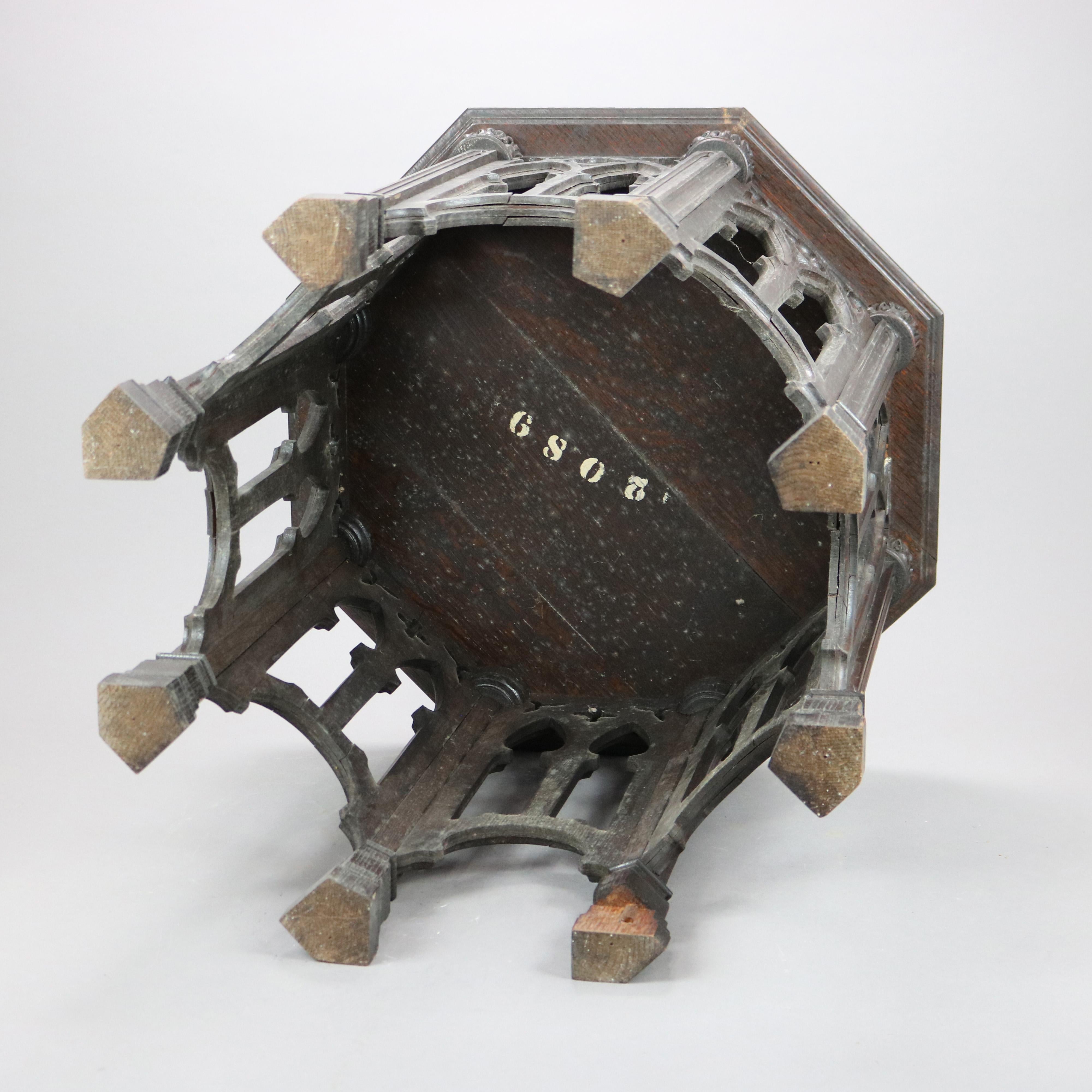 Antique Gothic Tabouret Carved Oak Side Table, Octagonal, Circa 1910 11
