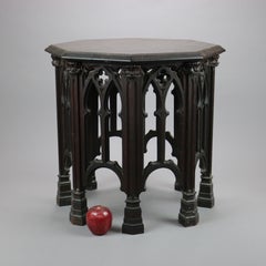 Antique Gothic Tabouret Carved Oak Side Table, Octagonal, Circa 1910