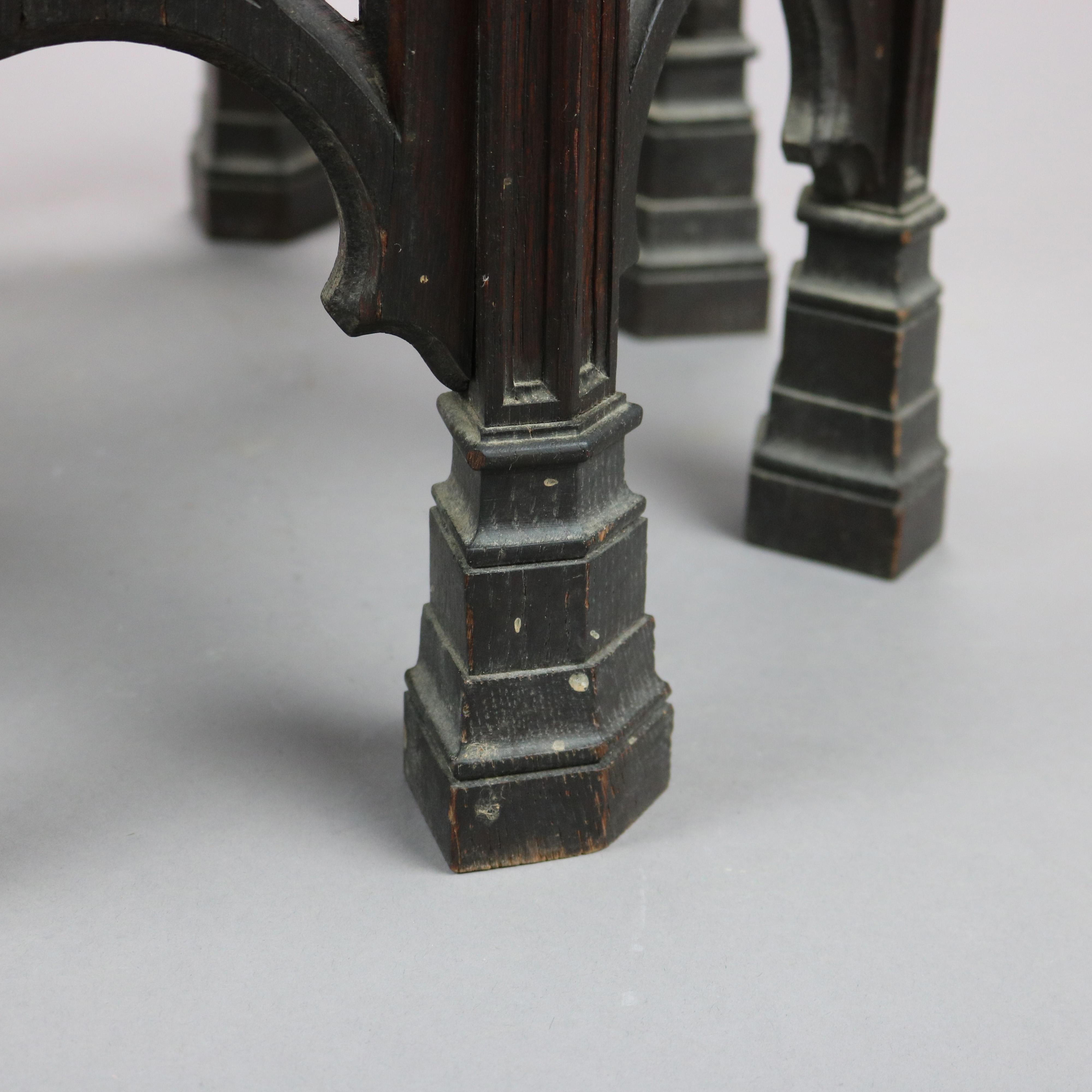 20th Century Antique Gothic Tabouret Carved Oak Side Table, Octagonal, Circa 1910