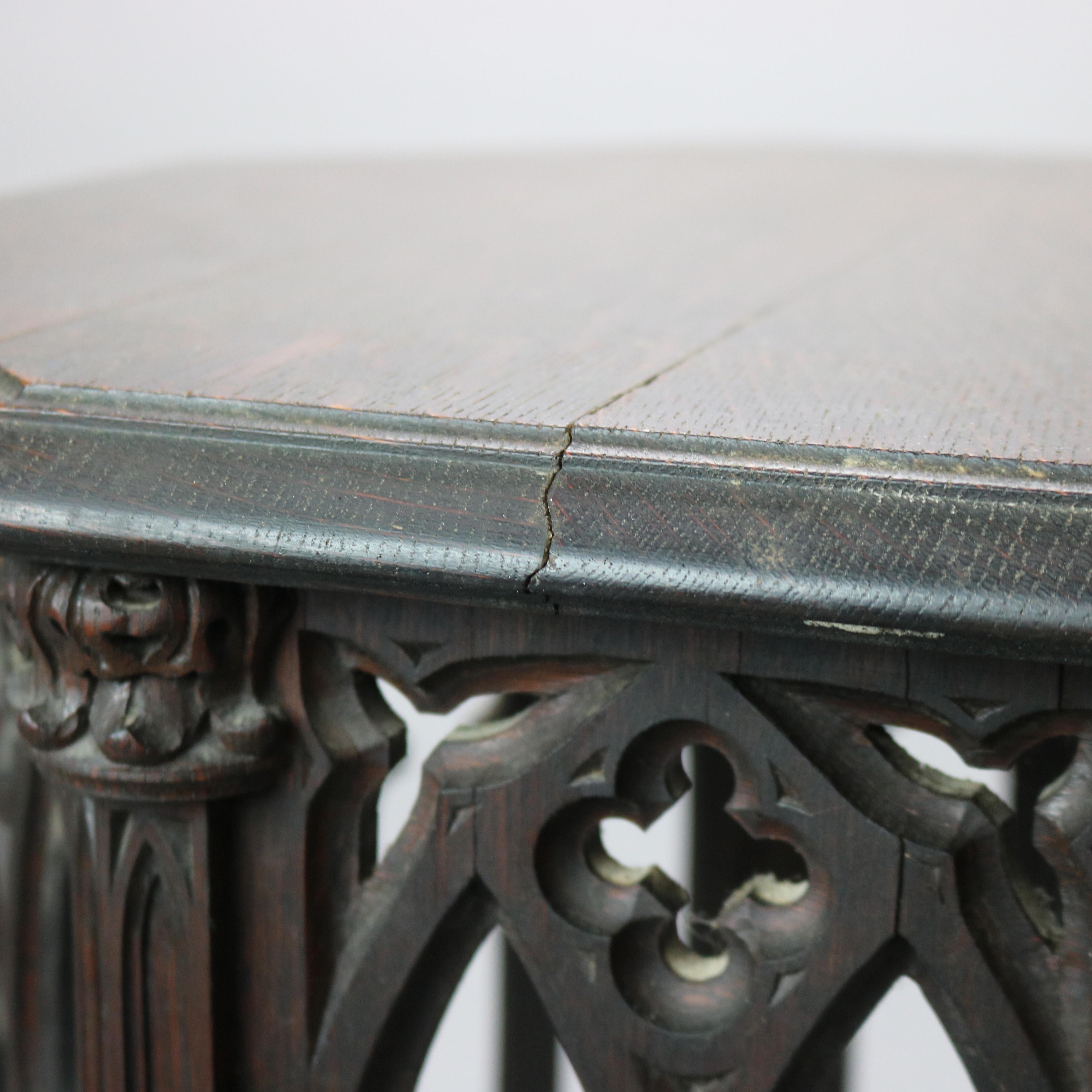 Antique Gothic Tabouret Carved Oak Side Table, Octagonal, Circa 1910 2