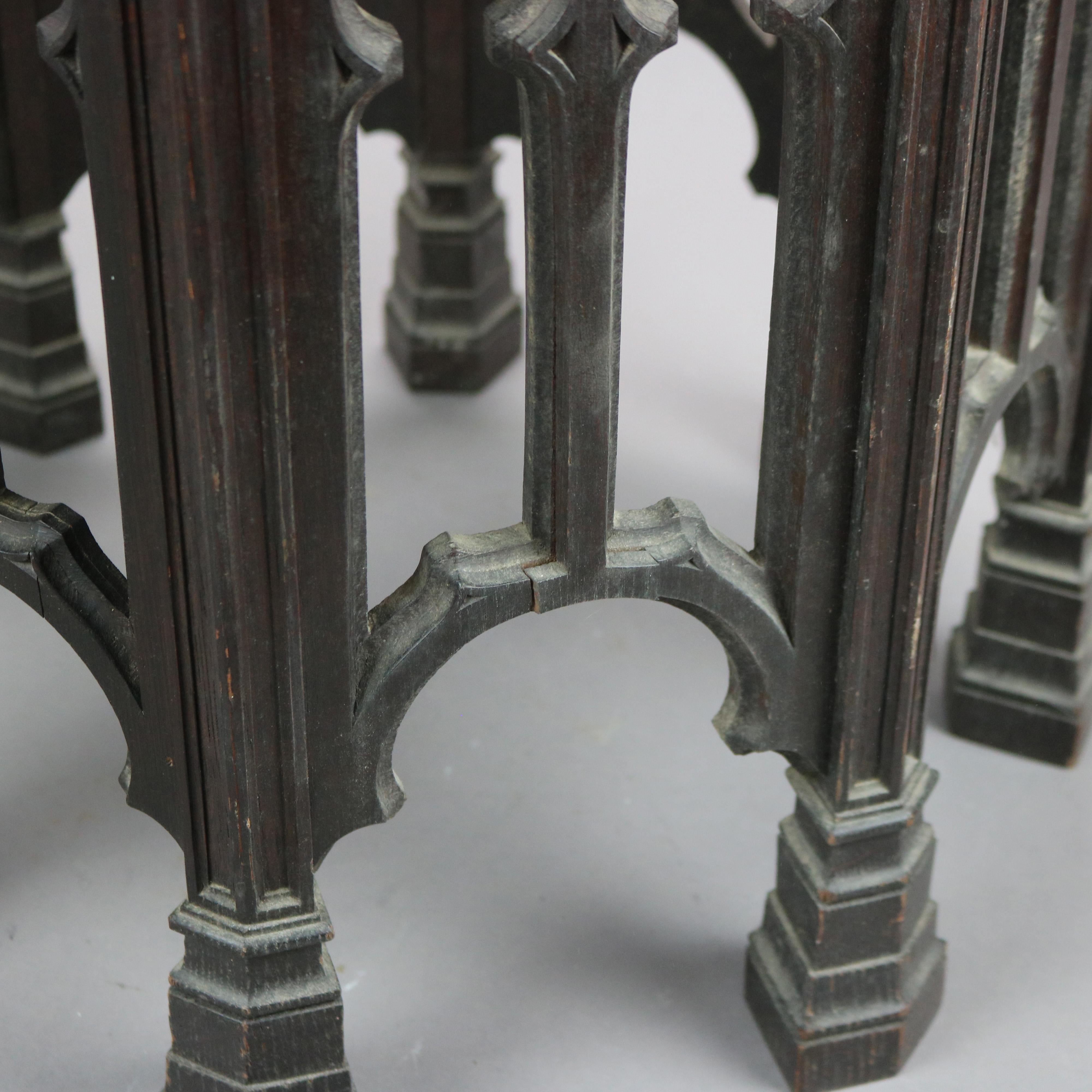 Antique Gothic Tabouret Carved Oak Side Table, Octagonal, Circa 1910 4