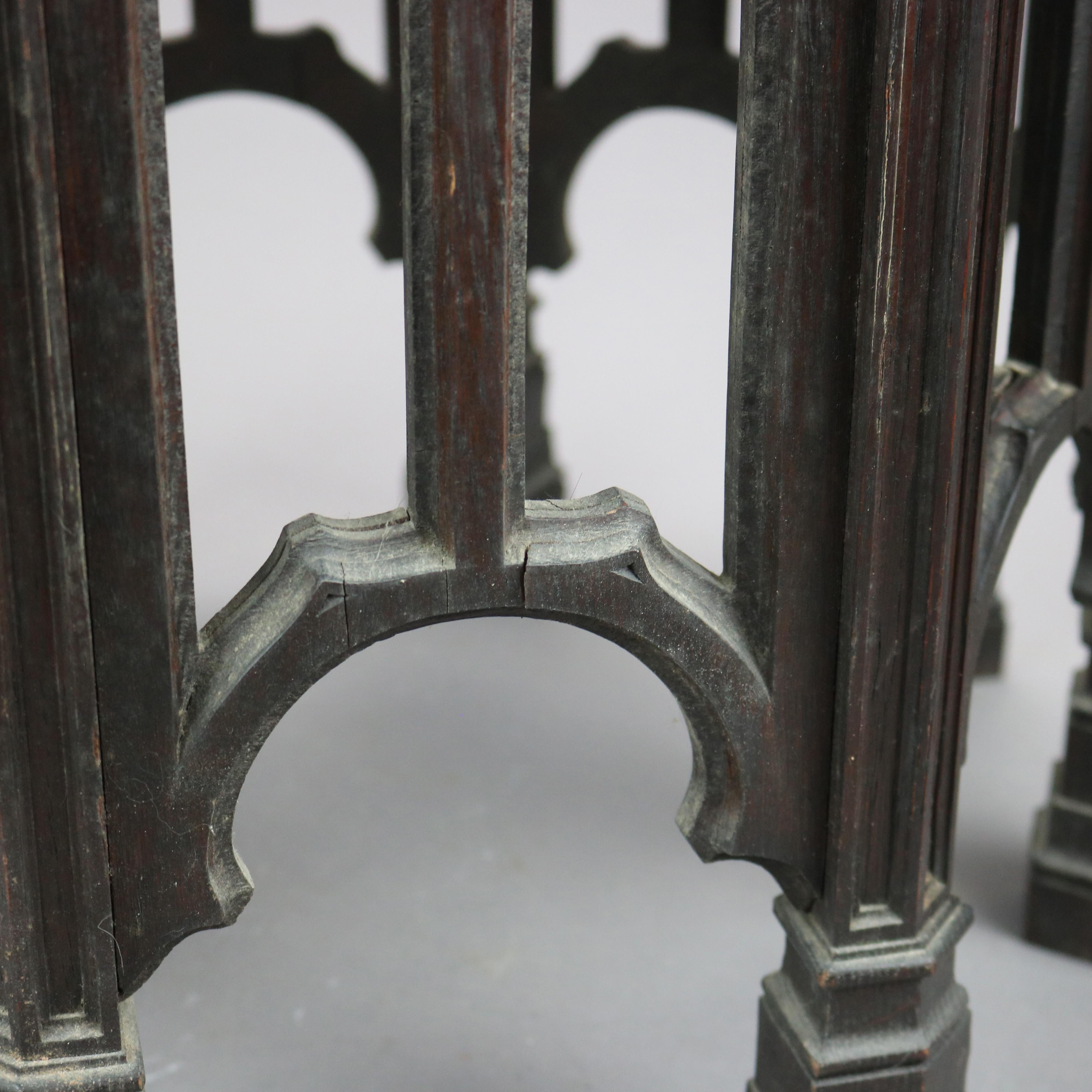 Antique Gothic Tabouret Carved Oak Side Table, Octagonal, Circa 1910 5