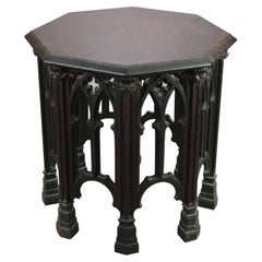 Antique Gothic Tabouret Carved Oak Side Table, Octagonal, Circa 1910