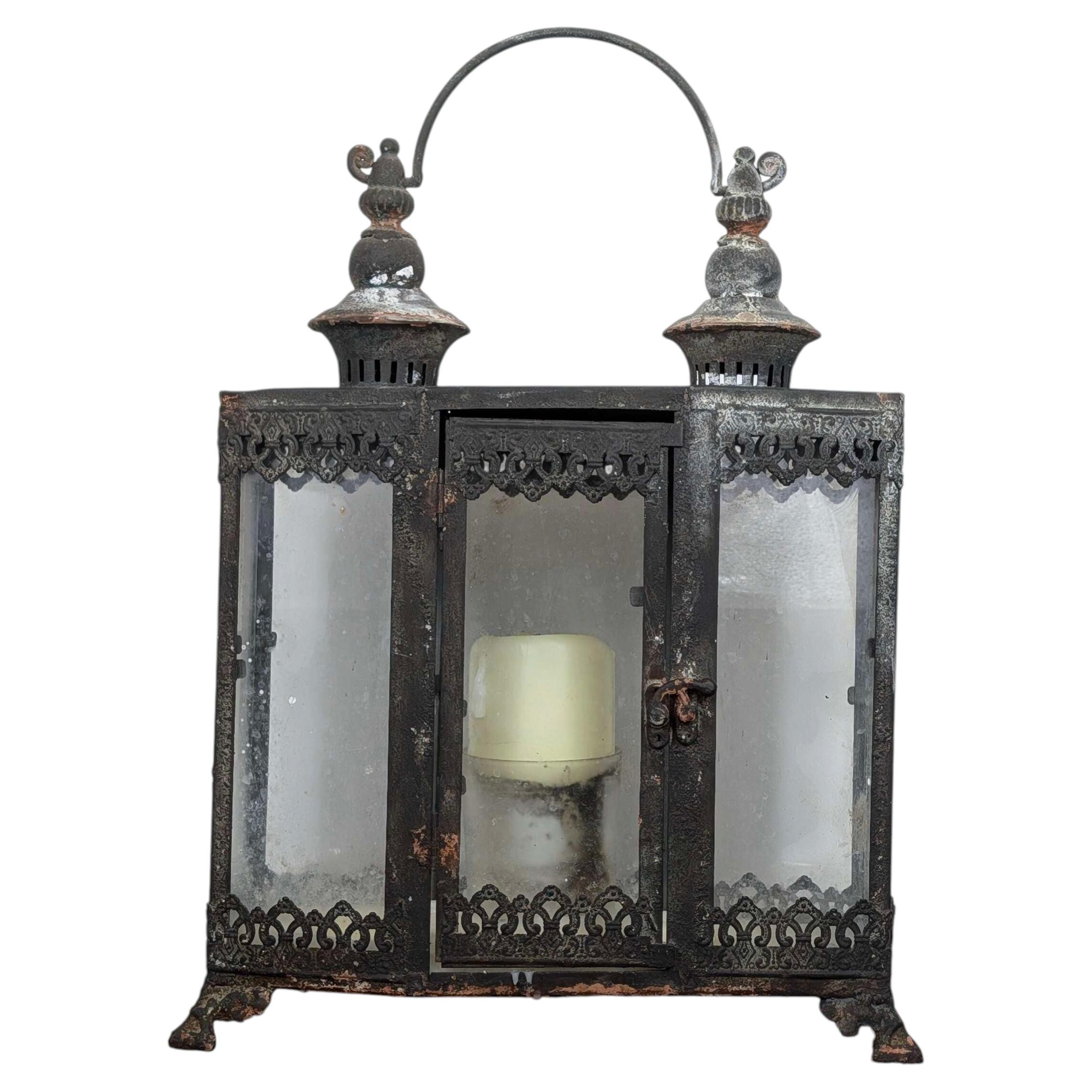 Antique Gothic Victorian Cast Iron Triptych Lantern For Sale