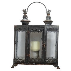 Antique Gothic Victorian Cast Iron Triptych Lantern