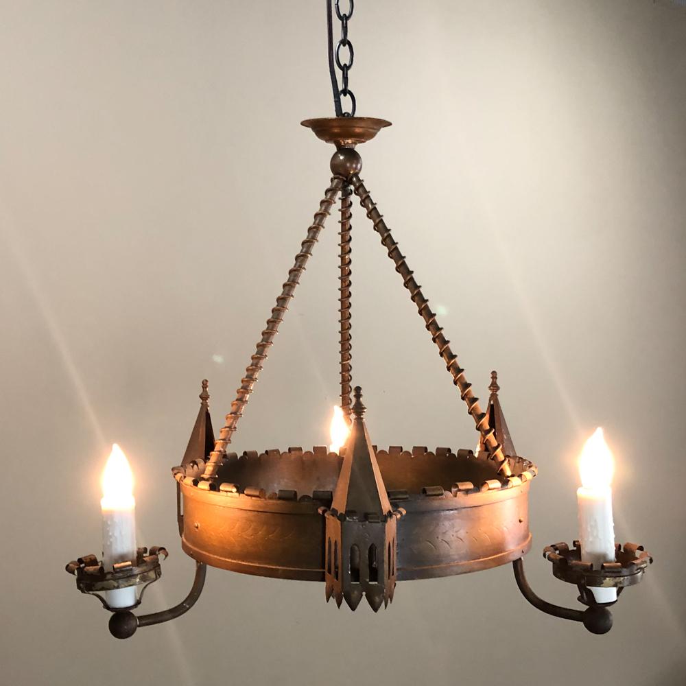 20th Century Antique Gothic Wrought Iron Chandelier For Sale