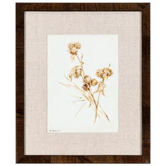 Antique Gouache Nature Study by Irish/American Artist Hugh Newell Thistle Gray