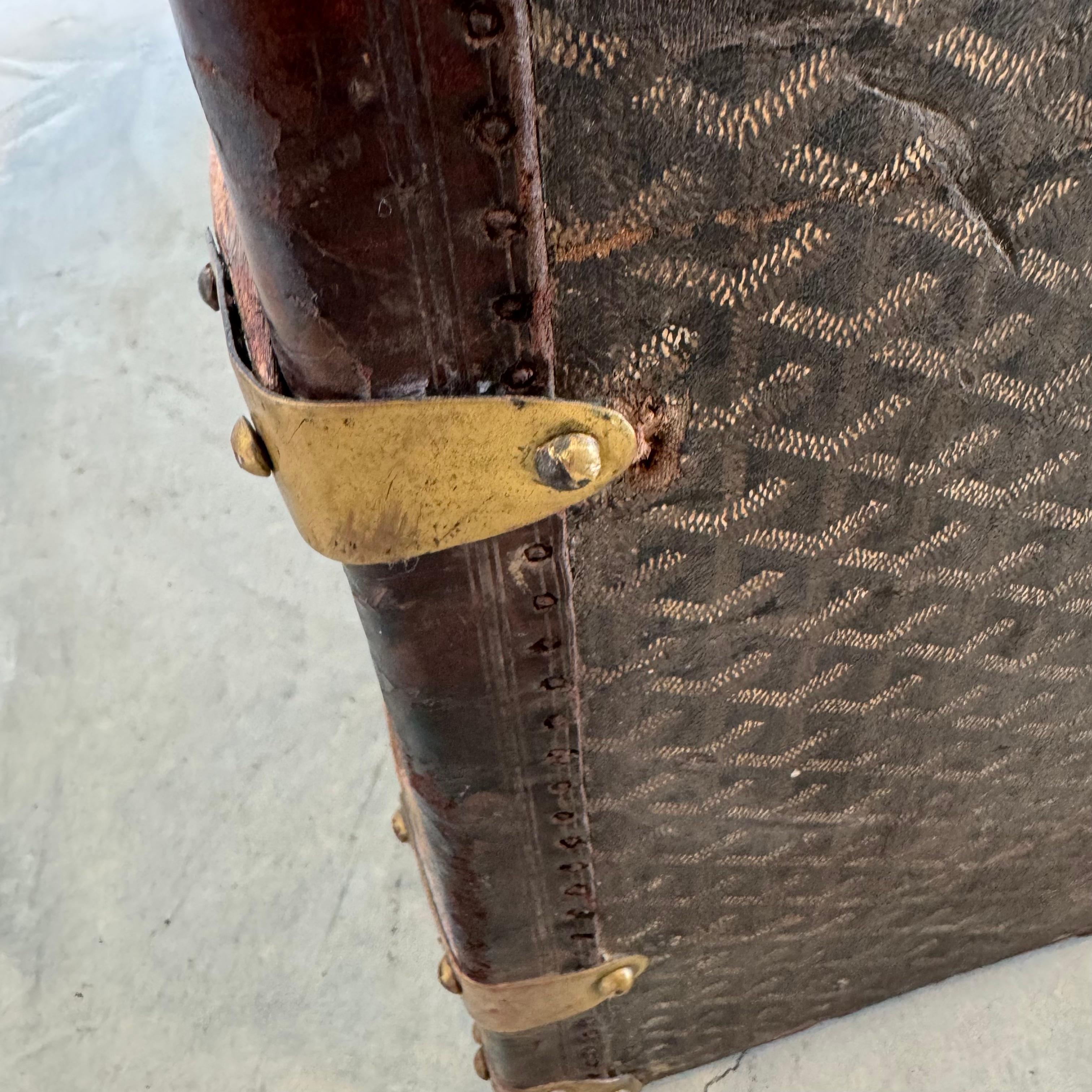 Antique Goyard Leather, Canvas and Brass Steamer Trunk For Sale 9