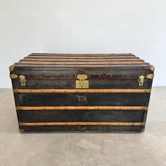 Antique Goyard Leather, Canvas and Brass Steamer Trunk
