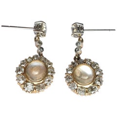 Antique Graduated Diamond and Moonstone 18 Carat Gold Stud Drop Earrings