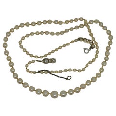 Antique Graduated Knotted Pearl Necklace 12K Gold Diamond Clasp 22"
