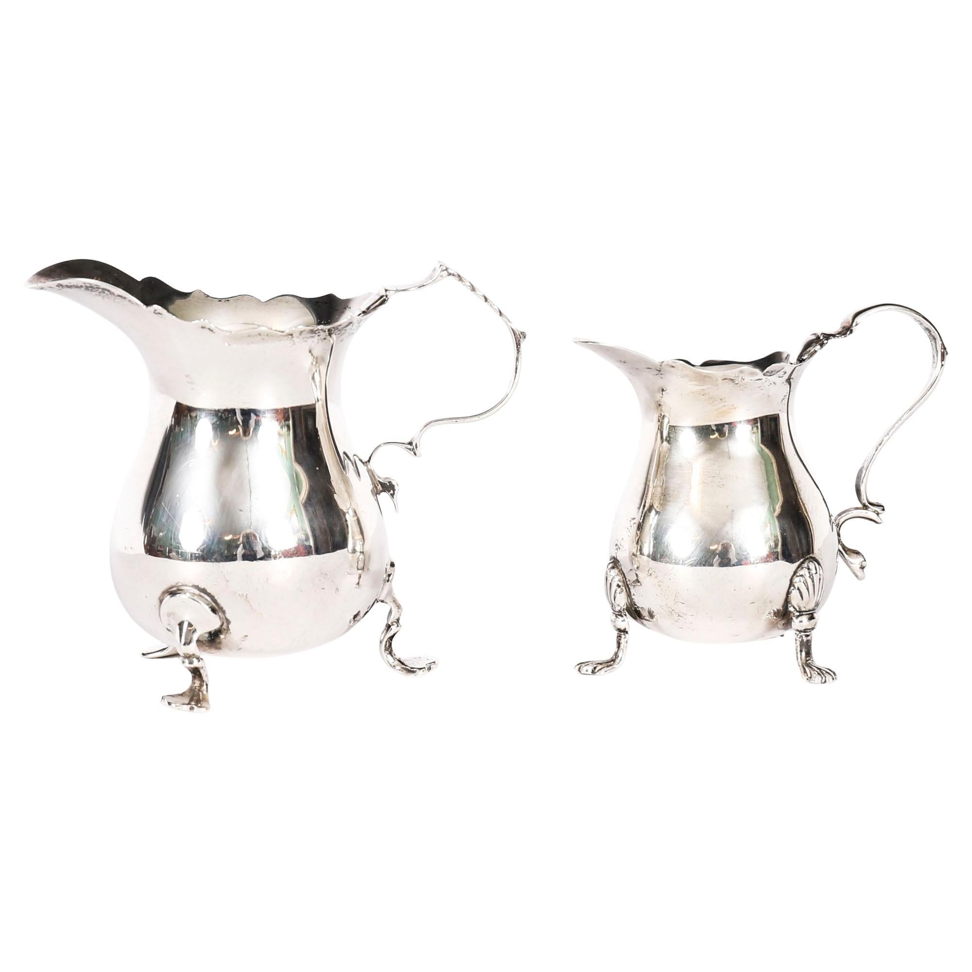Antique Graduating Pair Victorian Sterling Silver Cream Jugs 19th Century
