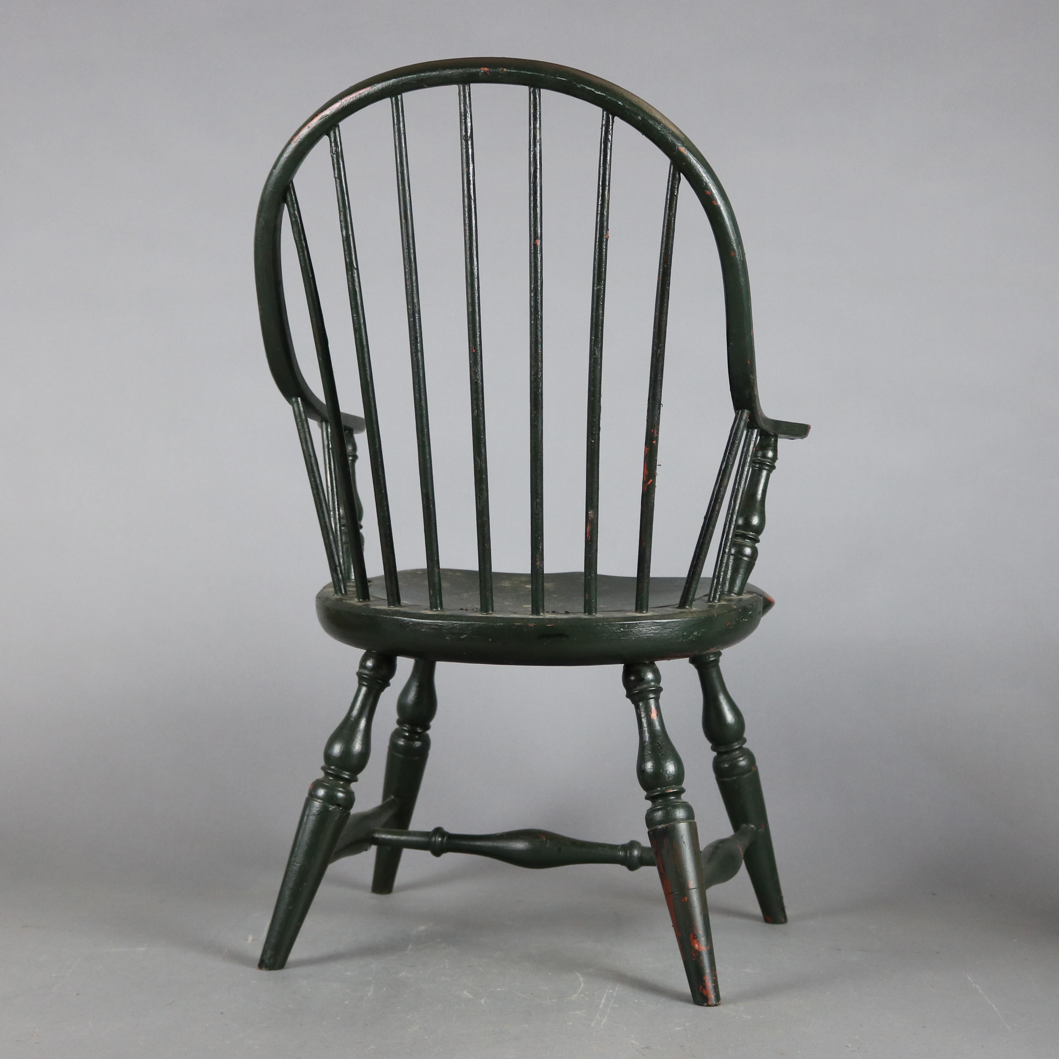 British Colonial Antique Grain Painted Continuous Arm Bow Back Windsor Childs Chair, 20th Century