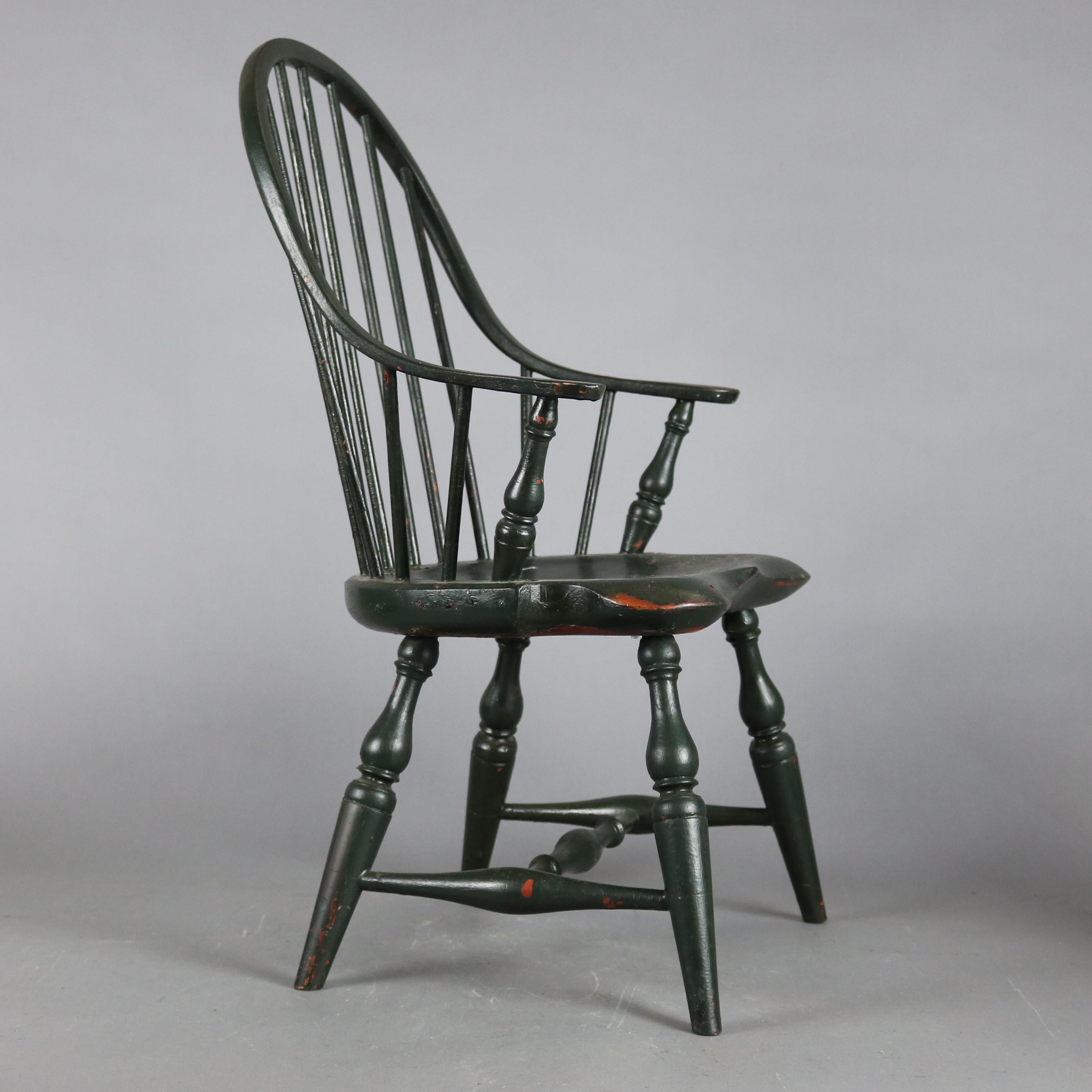 English Antique Grain Painted Continuous Arm Bow Back Windsor Childs Chair, 20th Century