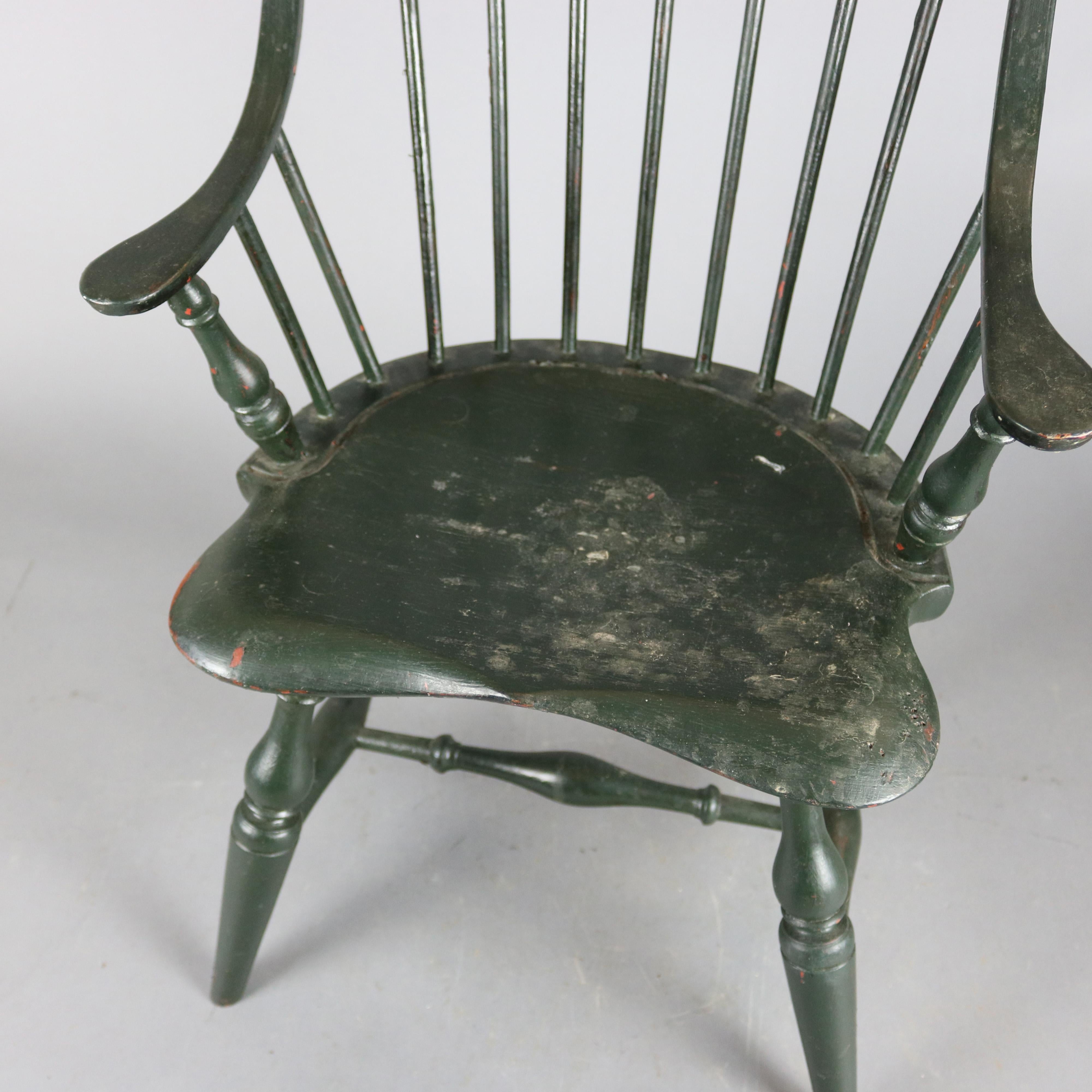 Carved Antique Grain Painted Continuous Arm Bow Back Windsor Childs Chair, 20th Century