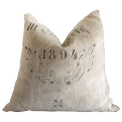 Used Grainsack Pillow with Original Stamp Writing
