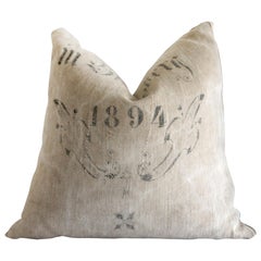 Vintage Grainsack Pillow with Original Stamp Writing