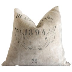 Antique Grainsack Pillow with Original Stamp Writing