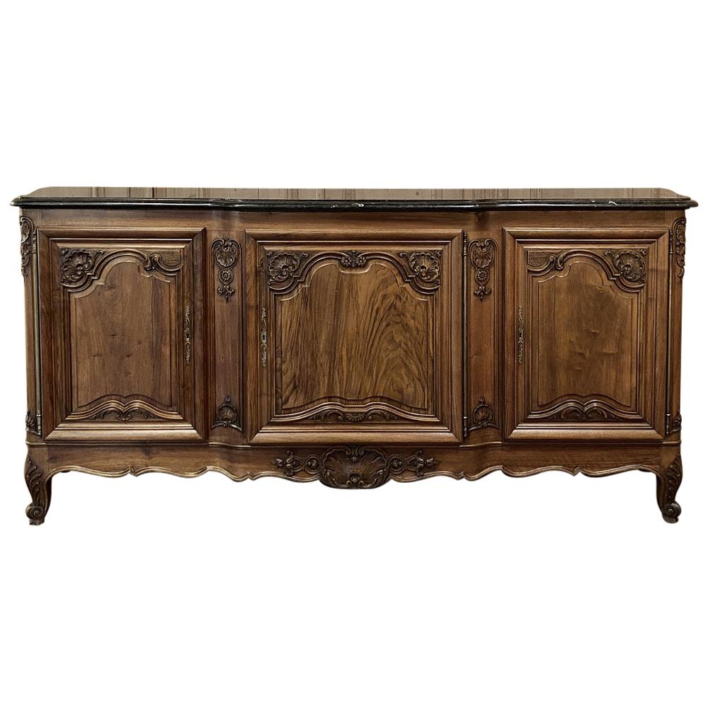 Antique Grand French Louis XV Walnut Serpentine Marble-Top Buffet