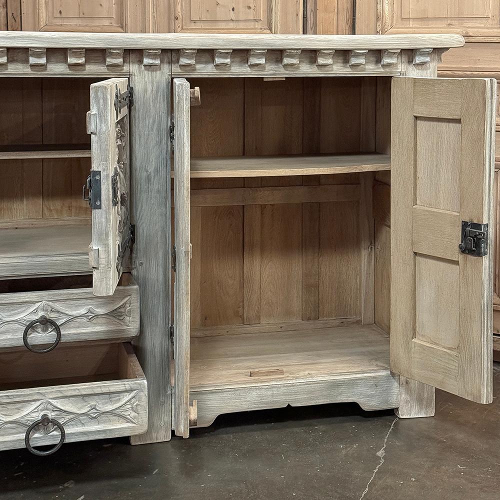 Antique Grand Gothic Rustic Whitewashed Buffet For Sale 3