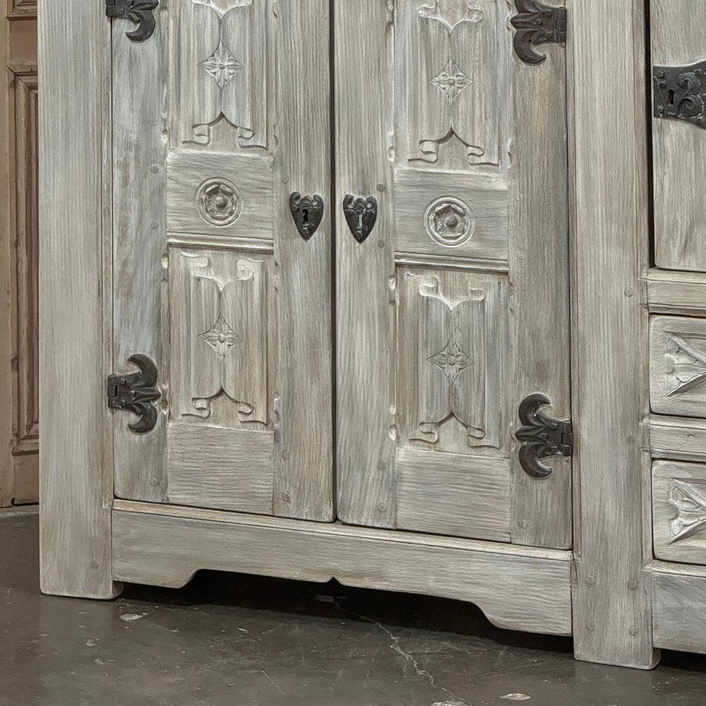 Antique Grand Gothic Rustic Whitewashed Buffet For Sale 6