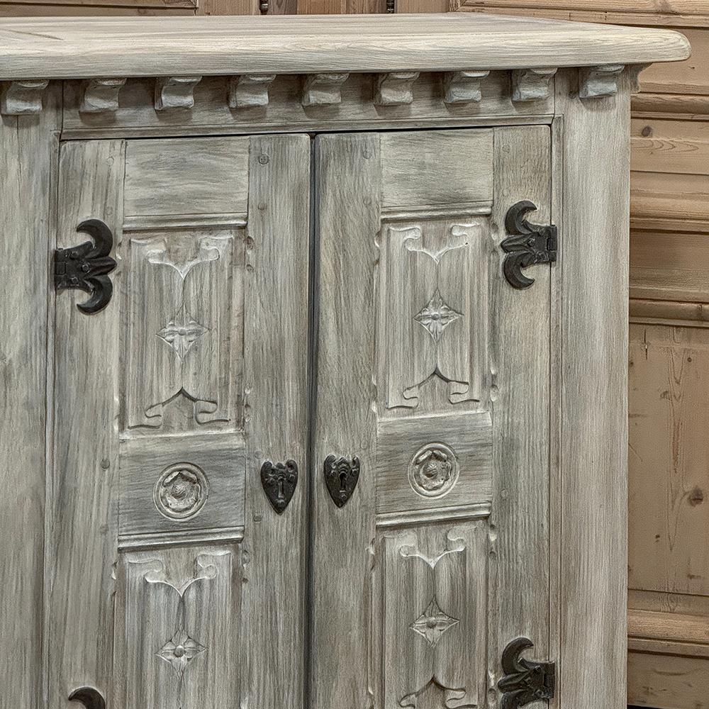 Antique Grand Gothic Rustic Whitewashed Buffet For Sale 8