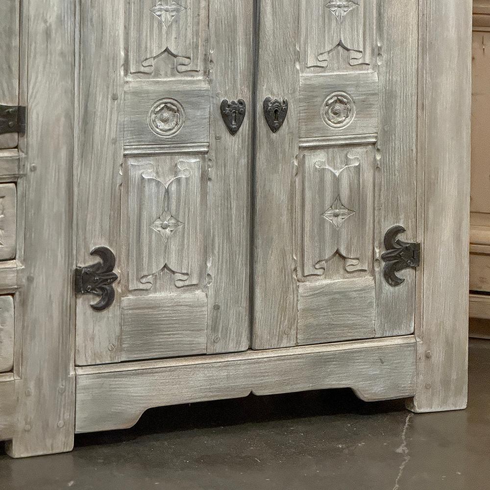 Antique Grand Gothic Rustic Whitewashed Buffet For Sale 9