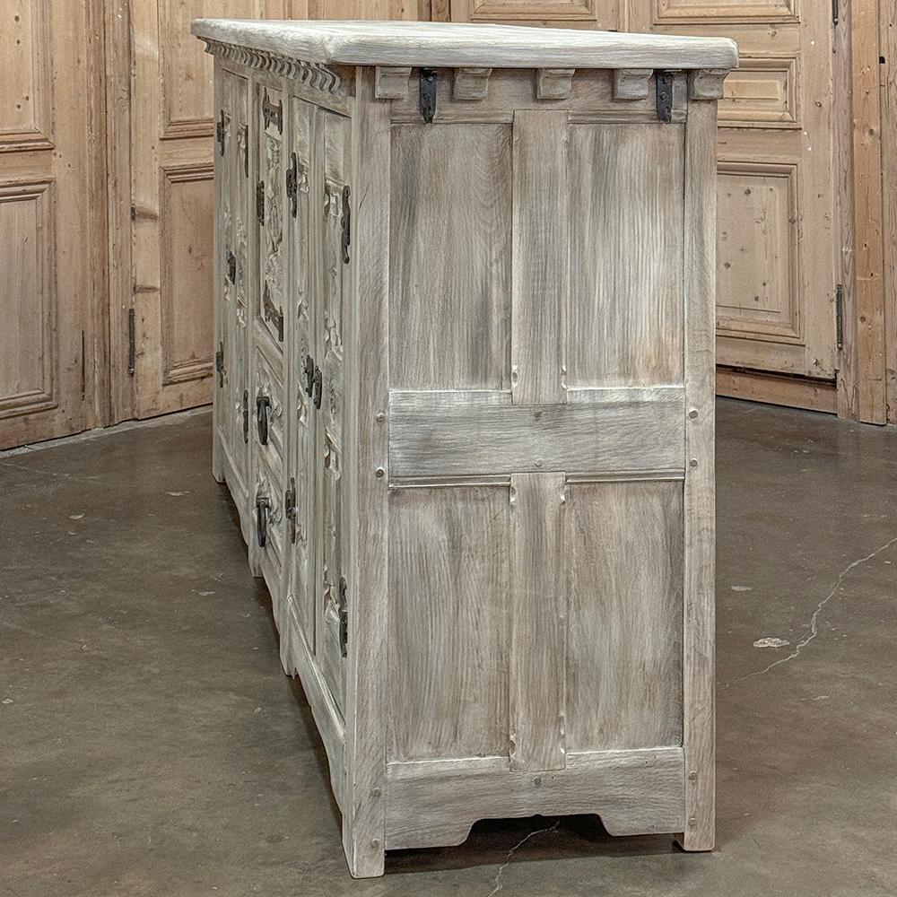 Antique Grand Gothic Rustic Whitewashed Buffet For Sale 11