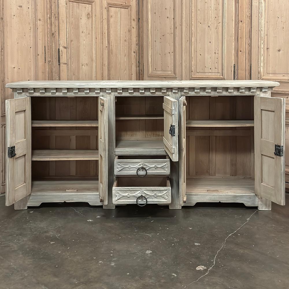 20th Century Antique Grand Gothic Rustic Whitewashed Buffet For Sale
