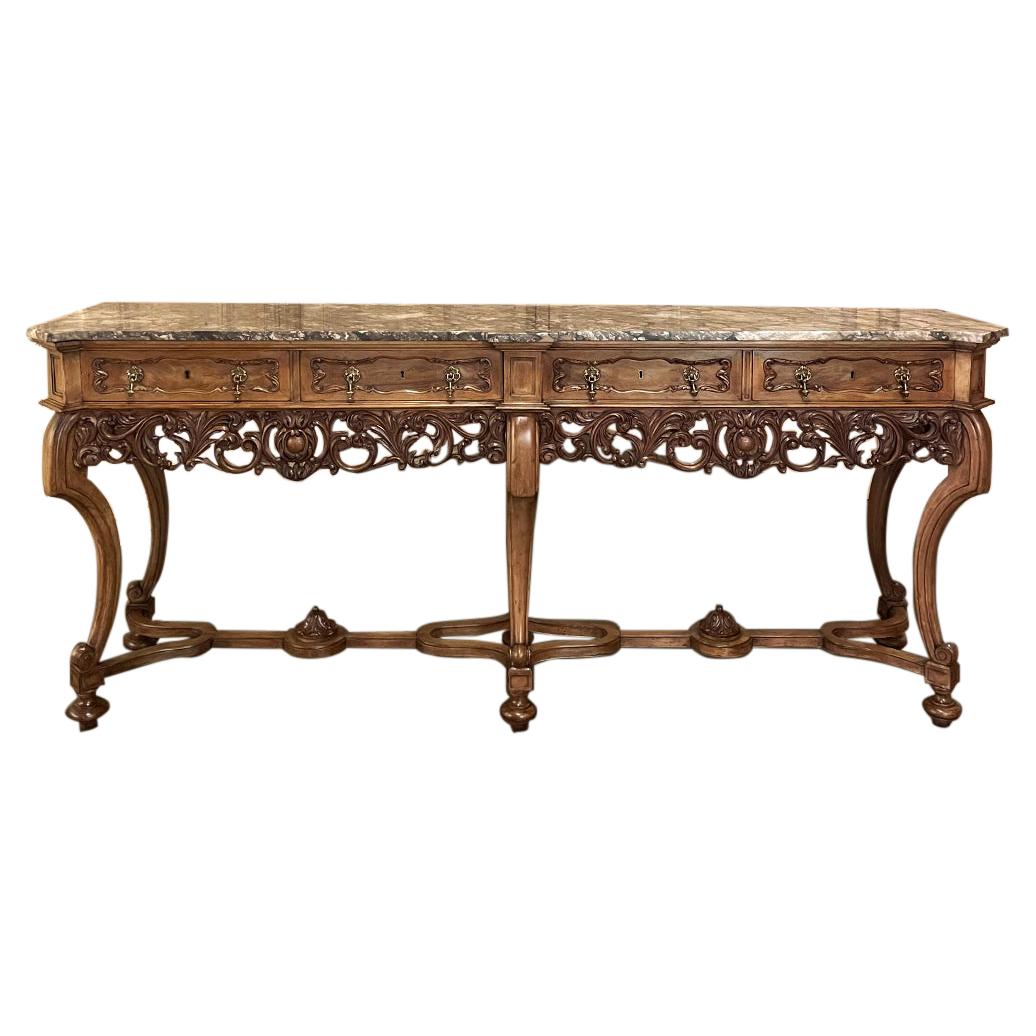 Antique Grand Italian Baroque Marble Top Console or Sofa Table For Sale