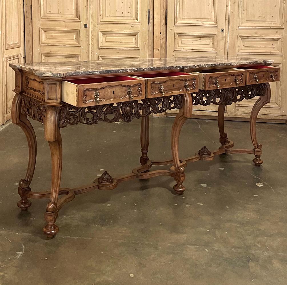 Antique Grand Italian Baroque Marble Top Console or Sofa Table For Sale 4