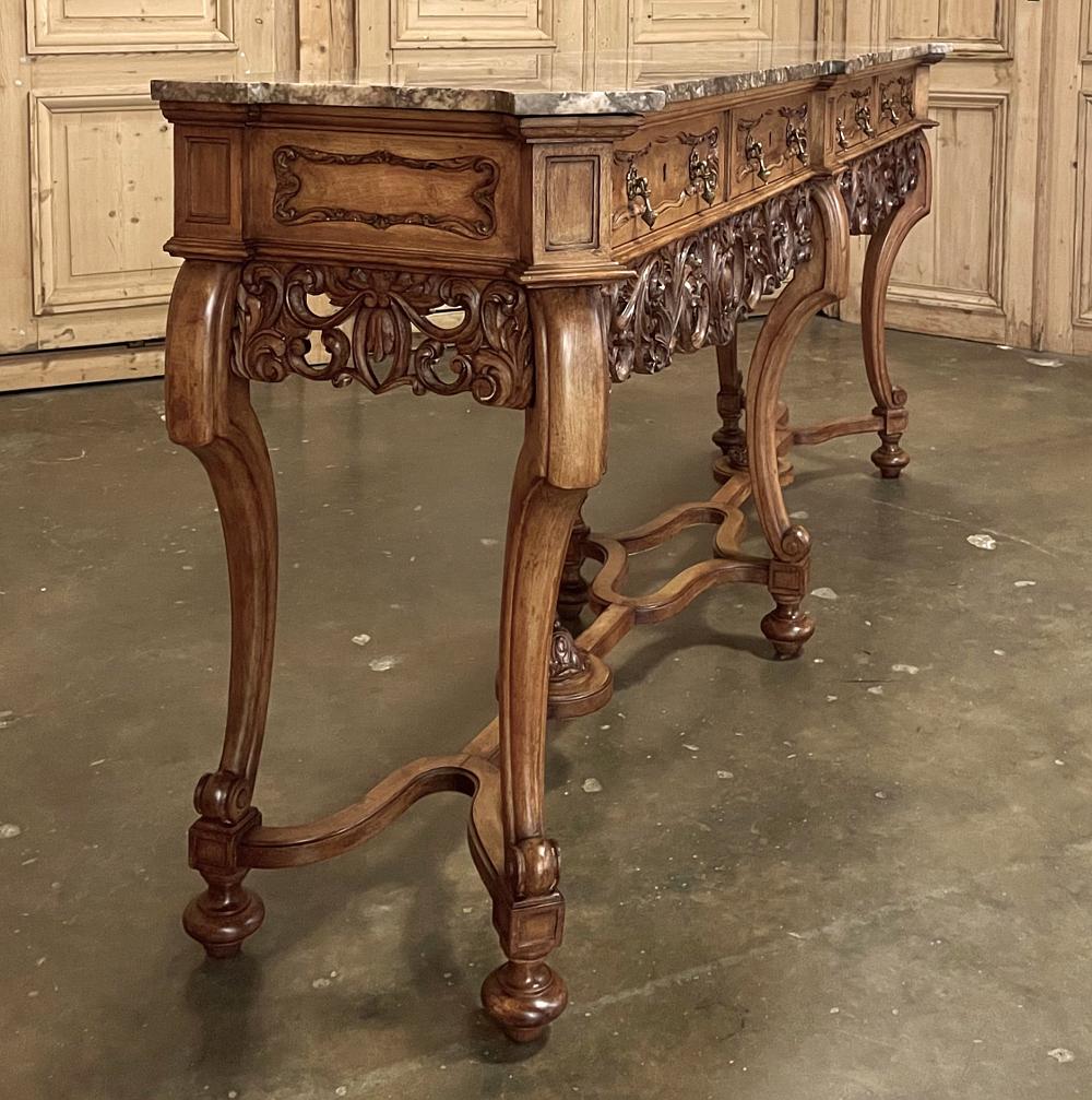 Antique Grand Italian Baroque Marble Top Console or Sofa Table For Sale 7