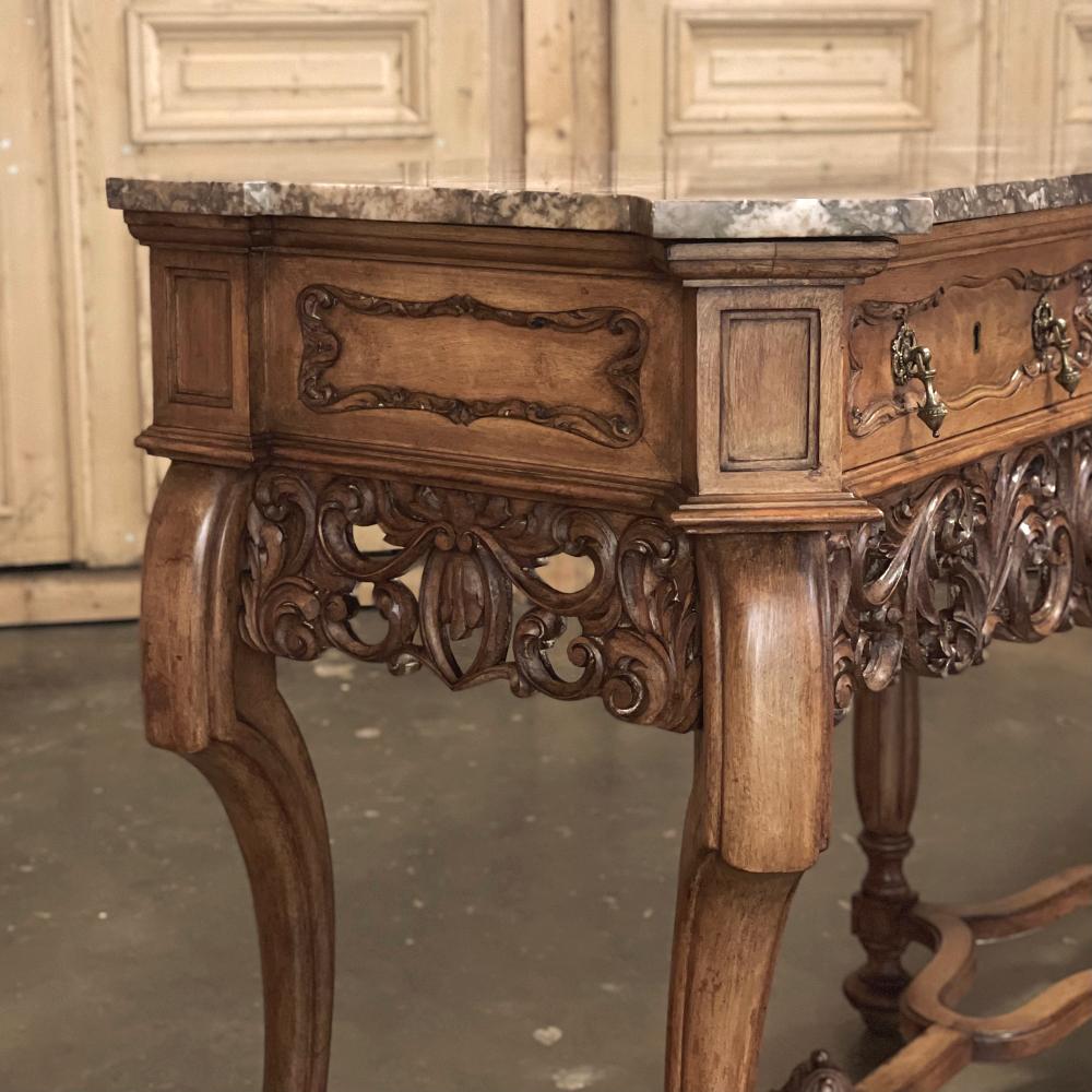 Antique Grand Italian Baroque Marble Top Console or Sofa Table For Sale 8