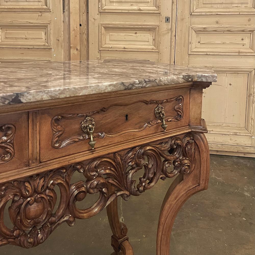 Antique Grand Italian Baroque Marble Top Console or Sofa Table For Sale 10