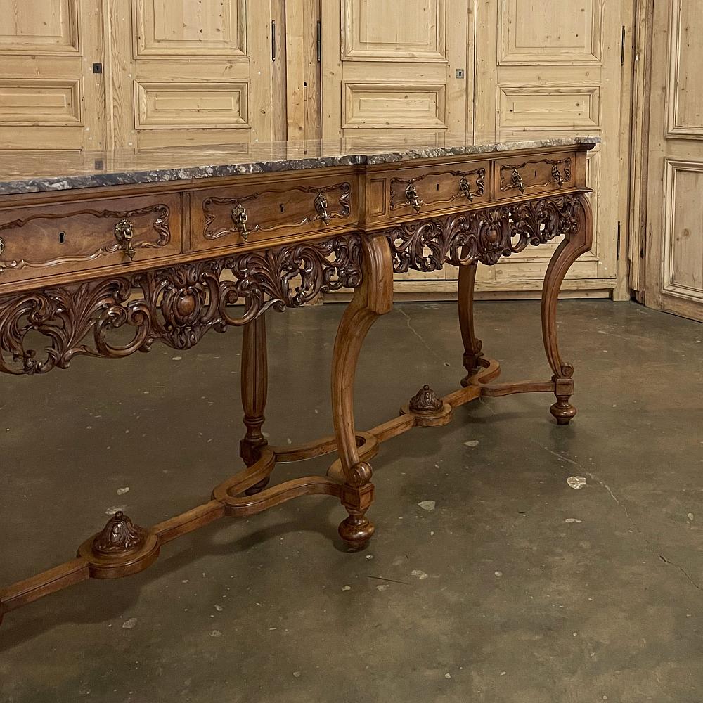 Antique Grand Italian Baroque Marble Top Console or Sofa Table For Sale 12
