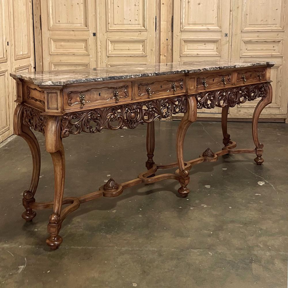 Baroque Revival Antique Grand Italian Baroque Marble Top Console or Sofa Table For Sale