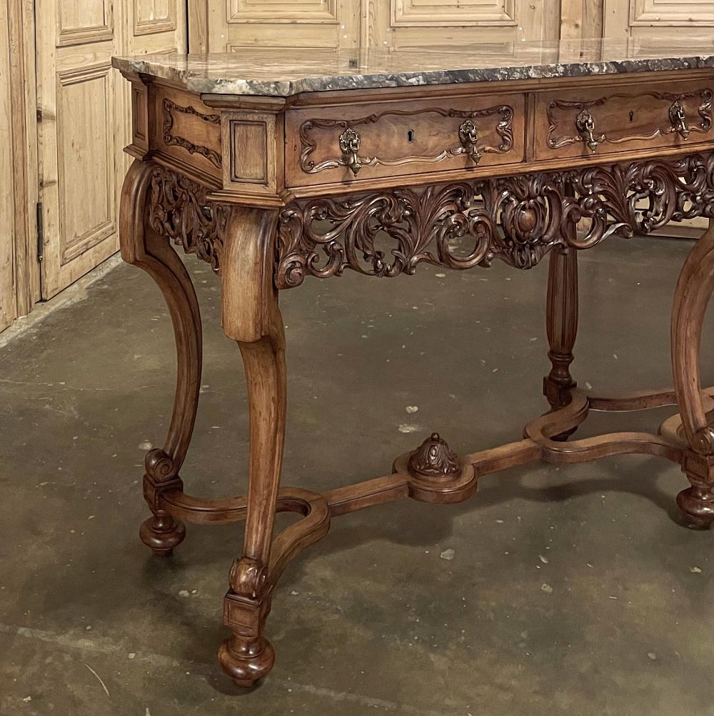 Antique Grand Italian Baroque Marble Top Console or Sofa Table In Good Condition For Sale In Dallas, TX